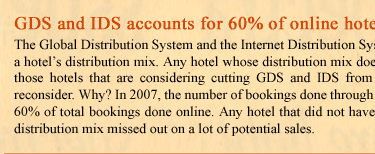 GDS and IDS accounts for 60% of online hotel bookings