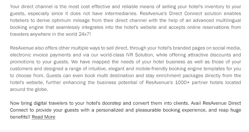 Maximize the Revenues & Selling Opportunities of Your Hotel with ResAvenue Direct Connect