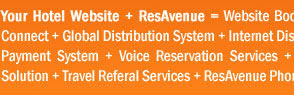 Your Hotel Website + ResAvenue = Website Booking Engine + Payment Gateway + Channel Connect + Global Distribution System + Internet Distribution System + Global Agent Commission Payment System + Voice Reservation Services + Search Engine Marketing + Virtual Reality Solution + Travel referal Services + ResAvenue PhonePay Solution = 100% Occupancy