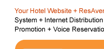 Your Hotel Website + ResAvenue = Internet Booking Engine + Payment Gateway + Global Distribution System + Internet Distribution System + Global Agent Commission Payment System + Search Engine Promotion + Voice Reservation Services = 100% Occupancy