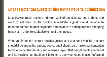 Engage potential guests by fine tuning website optimization